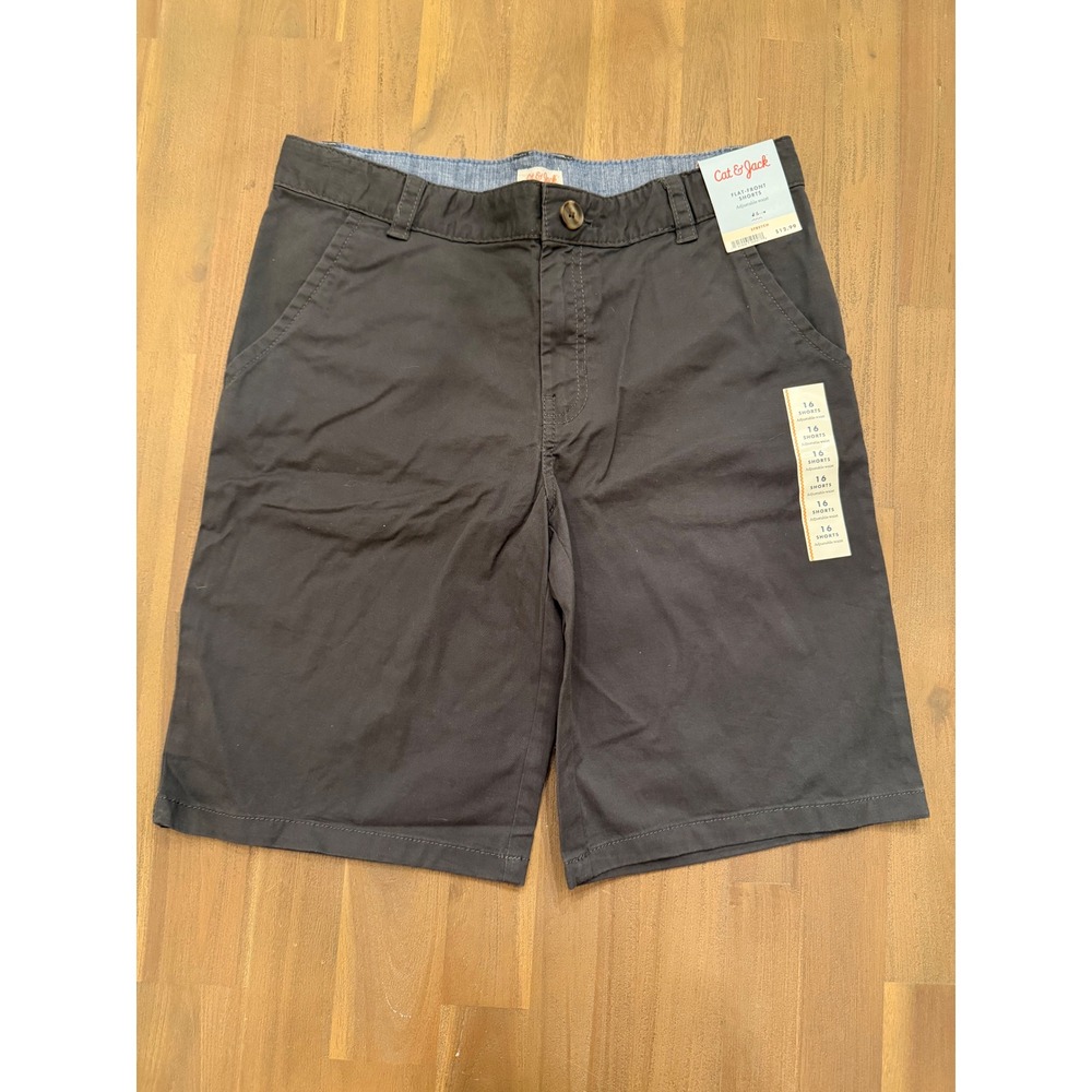 Cat & Jack Kids Flat Front Stretch‎ Shorts Adjustable Waist Gray Size 16 NEW